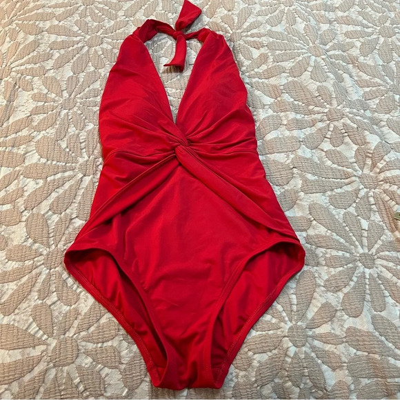 MICHAEL Michael Kors Red Twist-Tie Halter Swimsuit. Size 6. - Picture 10 of 15